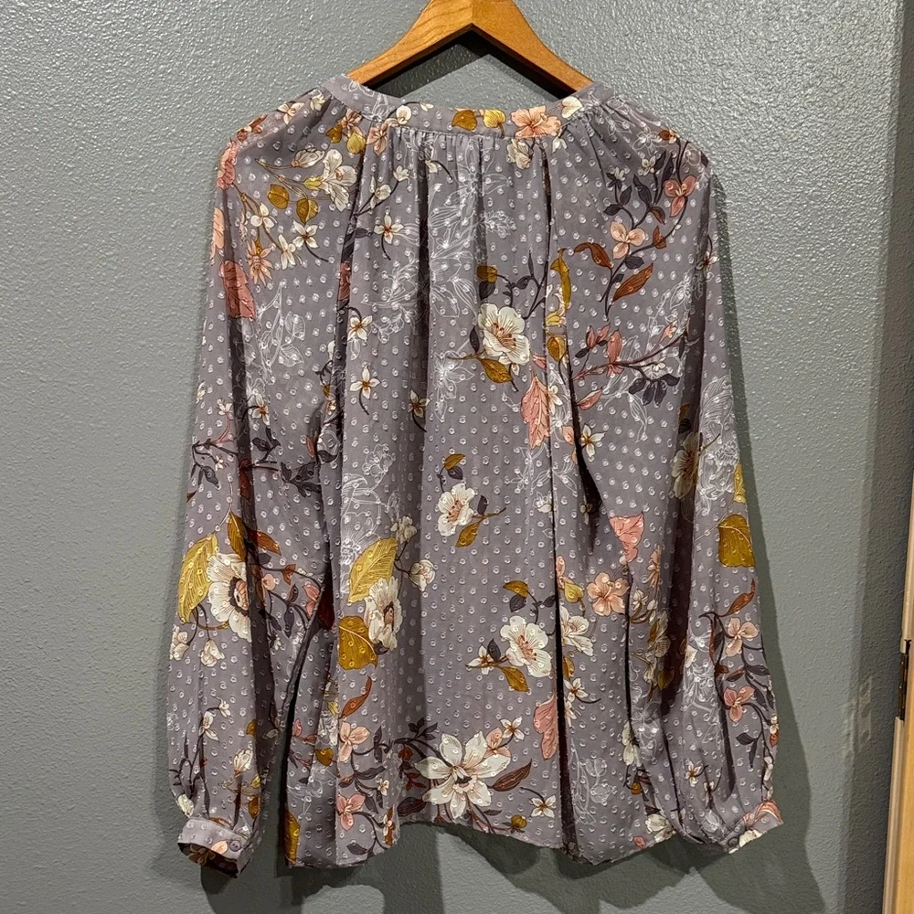 DR2 Gray/Purple Floral Long-Sleeve Blouse - Picture 3 of 4